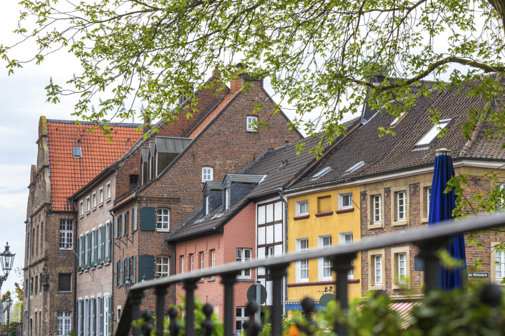 Historic German architecture: Colorful brick and half-timbered houses in Kaiserswerth, Düsseldorf.