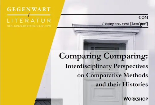 Workshop poster 'Comparing Comparing' on comparative methods, with modern yellow and white design.